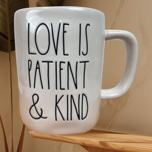 Rae Dunn “Love is Patient & Kind” cream coffee mug, NEW, Collectible cup